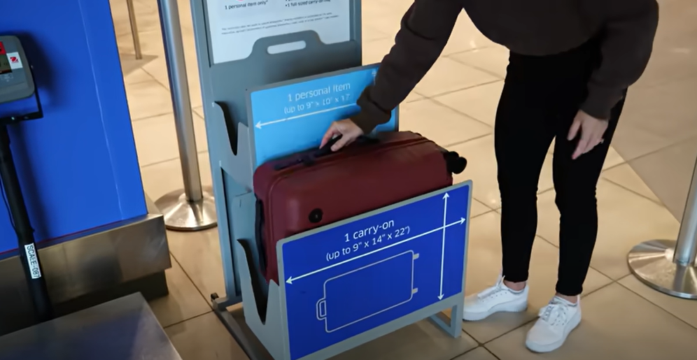 Delta carry-on luggage size guidelines for domestic and international flights with suitcase dimensions shown for overhead bin fitting