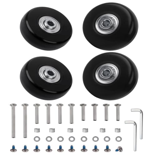 Luggage Suitcase Replacement Wheels Set Suitcase Spinner Wheels 4Pcs PU Bearing Wheels-Install Dia 2in/50mm Width 0.8inch/21mm with 3 Size Axles for Trolley Bag Drawbar Box Smooth Rolling Repair