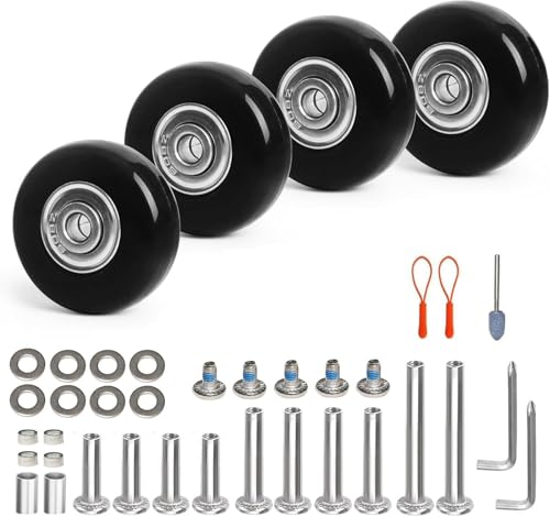 40mm Luggage Wheels Replacement with Ball Bearing, 4pcs Swivel Caster Wheels for Repair Suitcase Caster,Trolley,Travel Bag,Storage Box,Support Single and Dual Wheels Installation