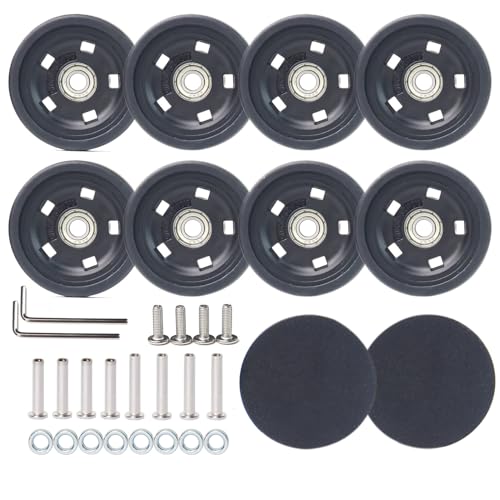 Luggage Wheels Replacement Kit 50mm x 12mm, Suitcase Replacement Wheels with Black Screws Axles Bearings, Repair Suitcase Caster Set for Trolley Bag Travel (8PCS)