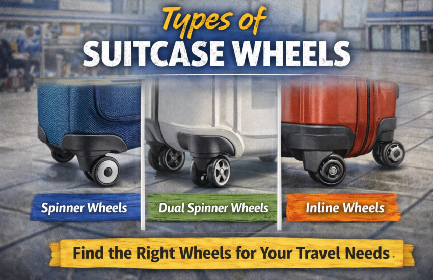 Types of Suitcase Wheels include spinner wheels, inline skate wheels, and fixed wheels. Spinner wheels rotate 360 degrees for easy maneuvering. Inline skate wheels are durable and smooth on rough surfaces. Fixed wheels are basic and only roll forward and backward.