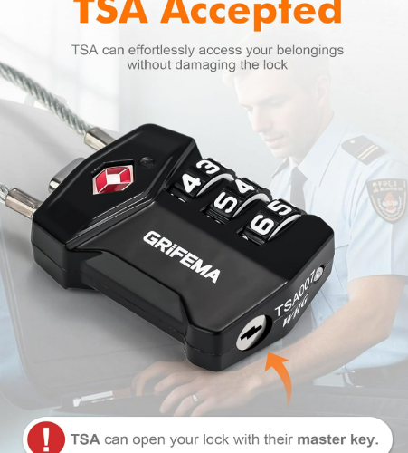 GRIFEMA GA1006 TSA Combination Padlock 3 Digit Flexible Cable Suitcase