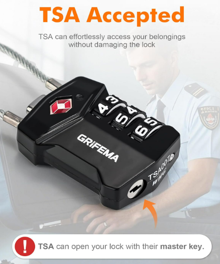 GRIFEMA GA1006 TSA Combination Padlock 3 Digit Flexible Cable Suitcase